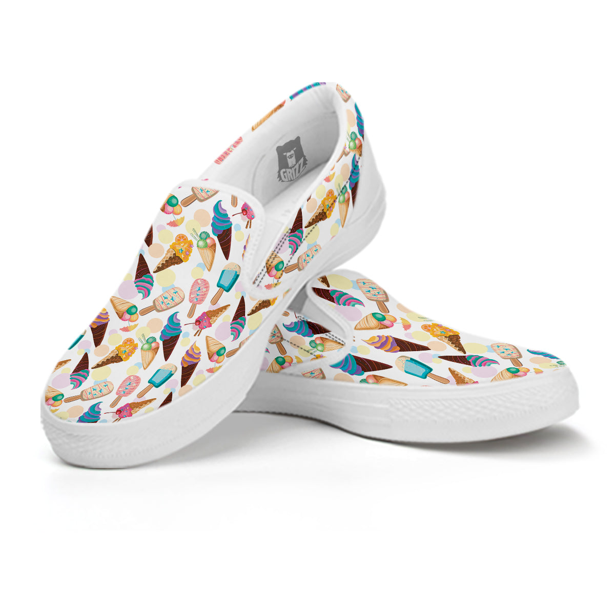 Ice Cream Cones Pastel Print Pattern White Slip On Shoes-grizzshop