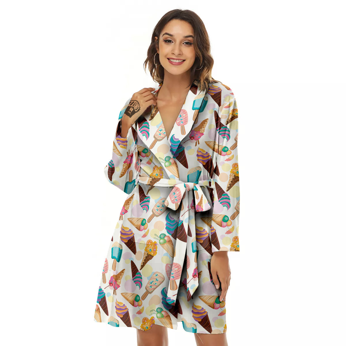 Ice Cream Cones Pastel Print Pattern Women's Robe-grizzshop