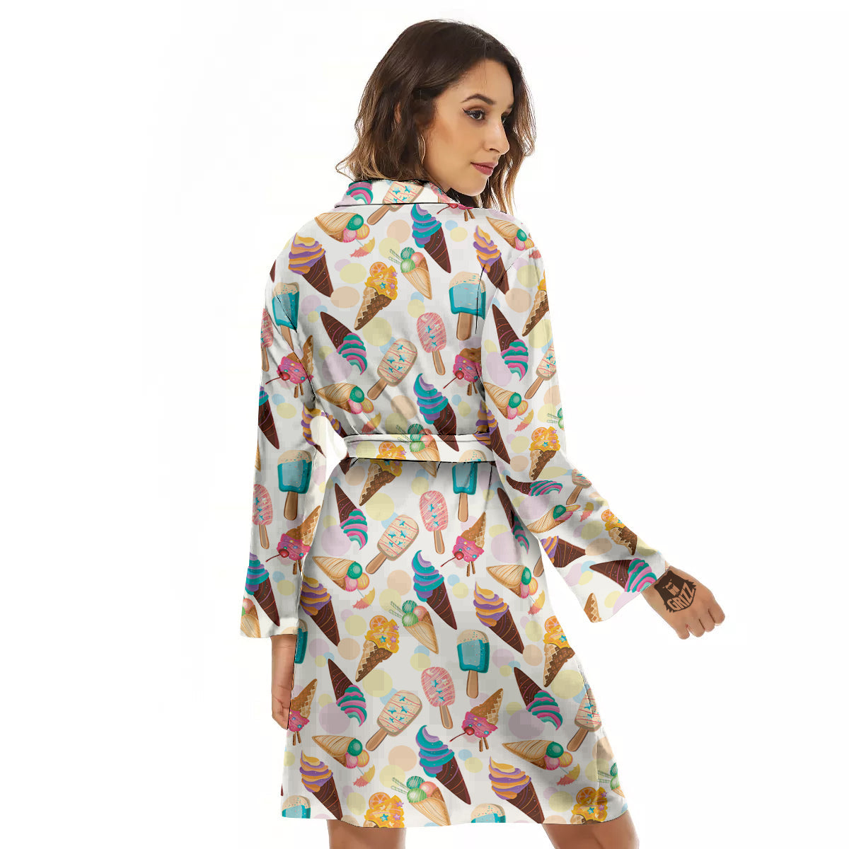 Ice Cream Cones Pastel Print Pattern Women's Robe-grizzshop