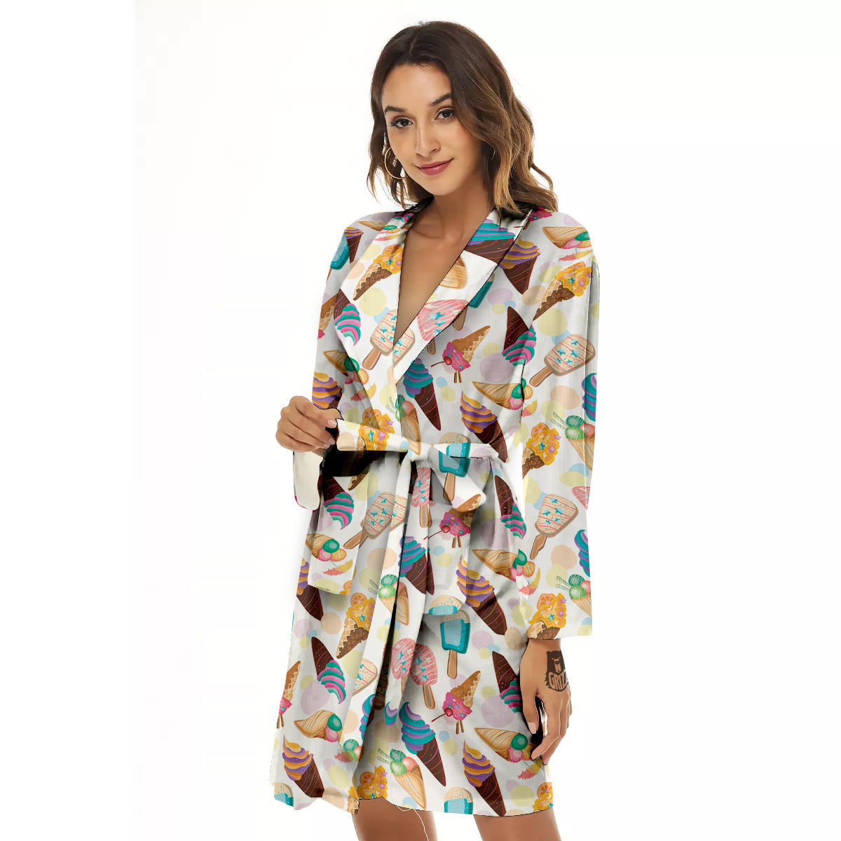 Ice Cream Cones Pastel Print Pattern Women's Robe-grizzshop