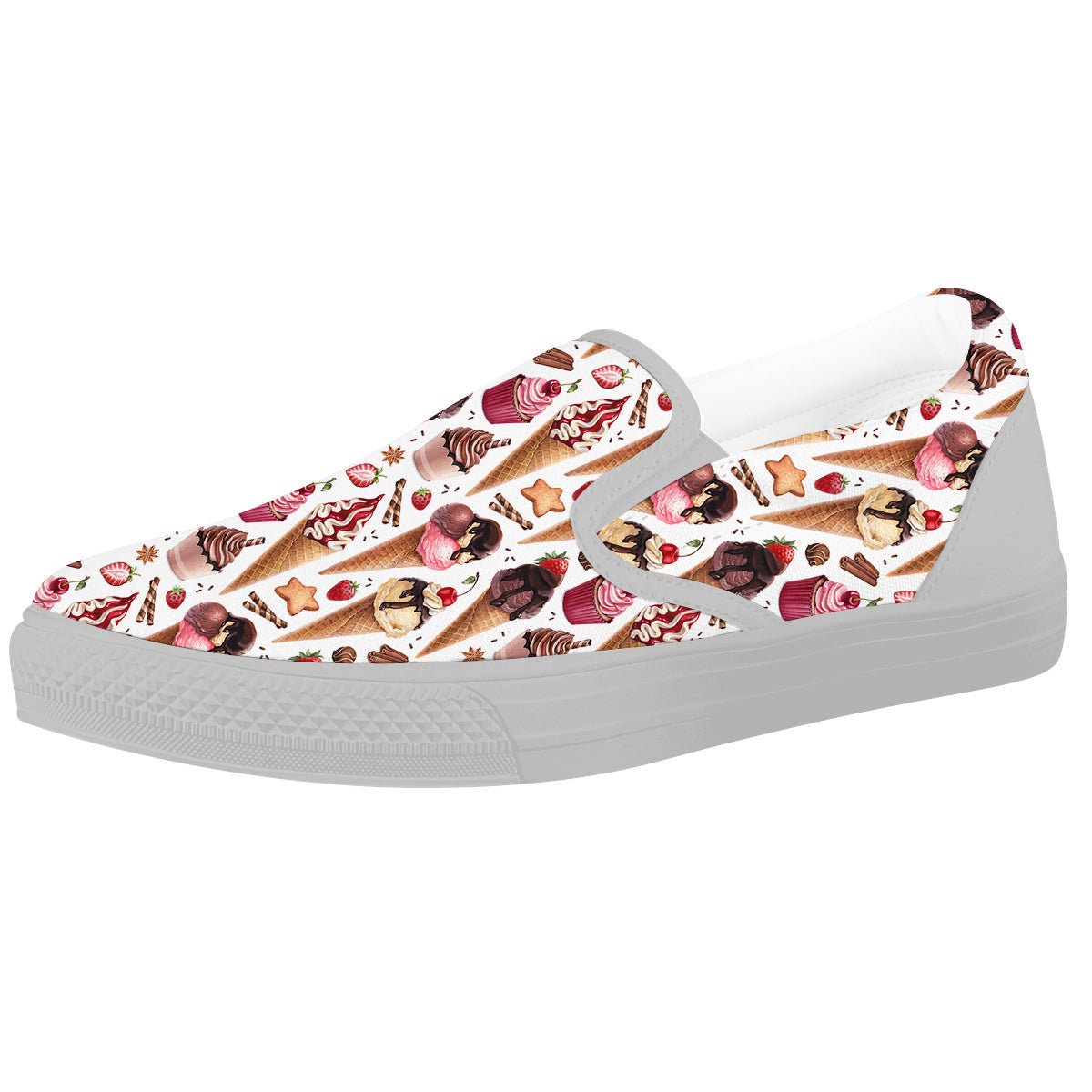 Ice Cream Cones Watercolor Print Pattern White Slip On Shoes-grizzshop