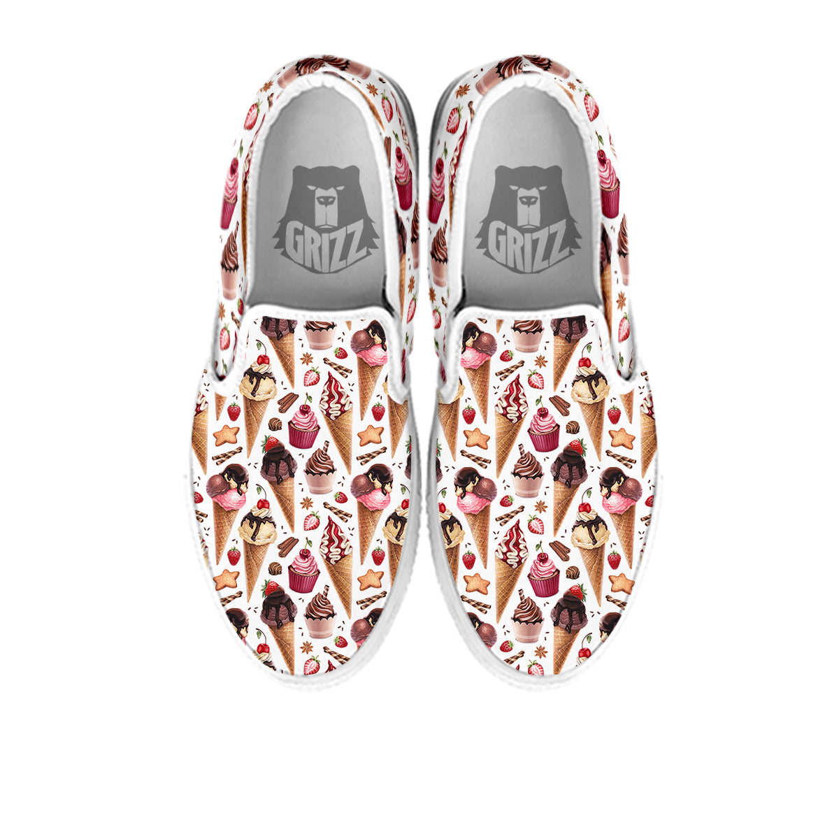 Ice Cream Cones Watercolor Print Pattern White Slip On Shoes-grizzshop