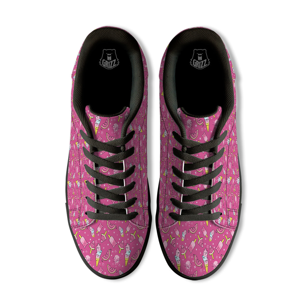 Ice Cream Cute Print Pattern Black Low Top Sneakers-grizzshop