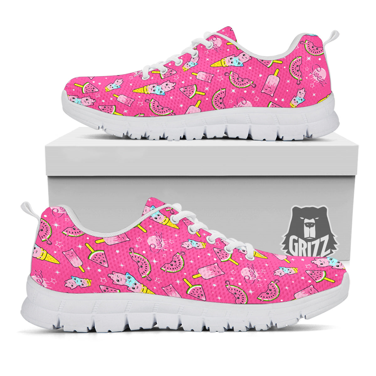 Ice Cream Cute Print Pattern White Sneaker-grizzshop