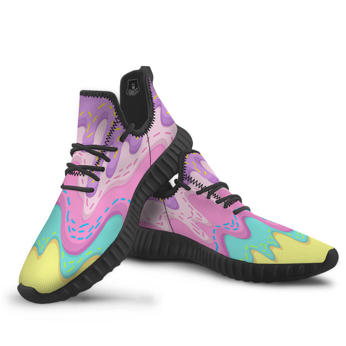 Ice Cream Dripping Pastel Print Black Walking Shoes-grizzshop
