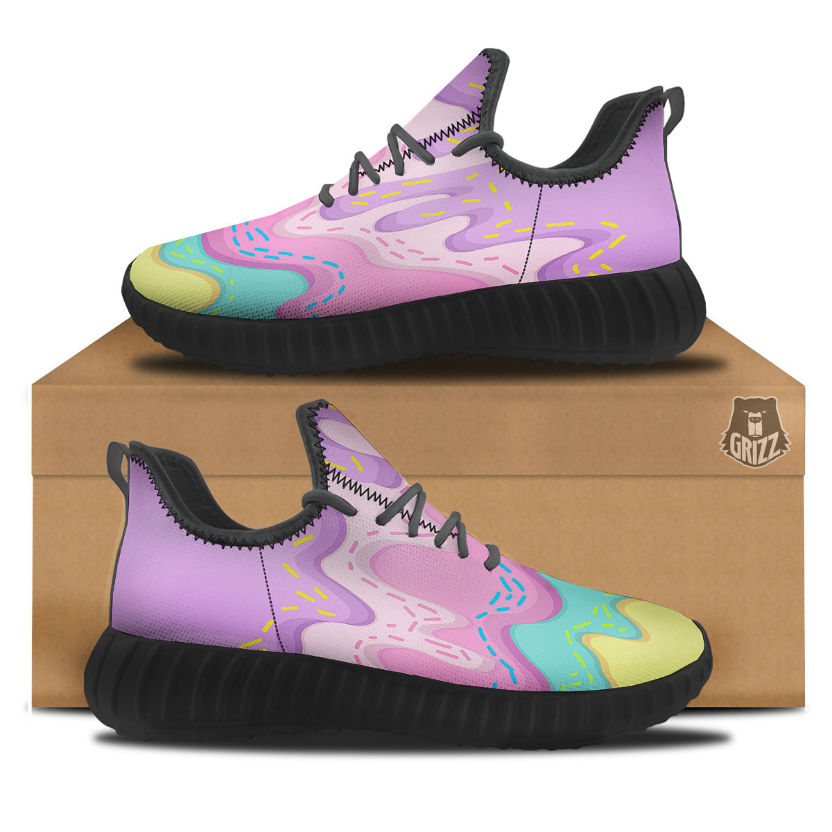 Ice Cream Dripping Pastel Print Black Walking Shoes-grizzshop