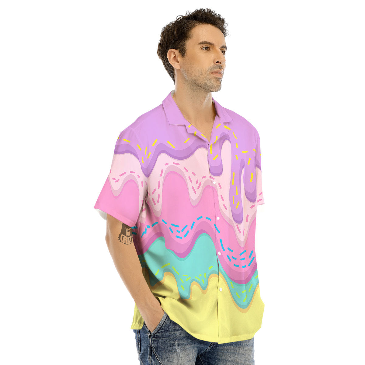 Ice Cream Dripping Pastel Print Men's Hawaiian Shirt-grizzshop