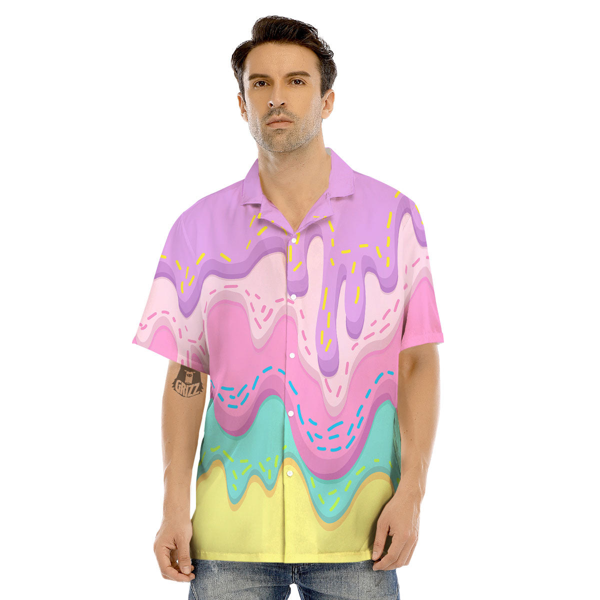 Ice Cream Dripping Pastel Print Men's Hawaiian Shirt-grizzshop