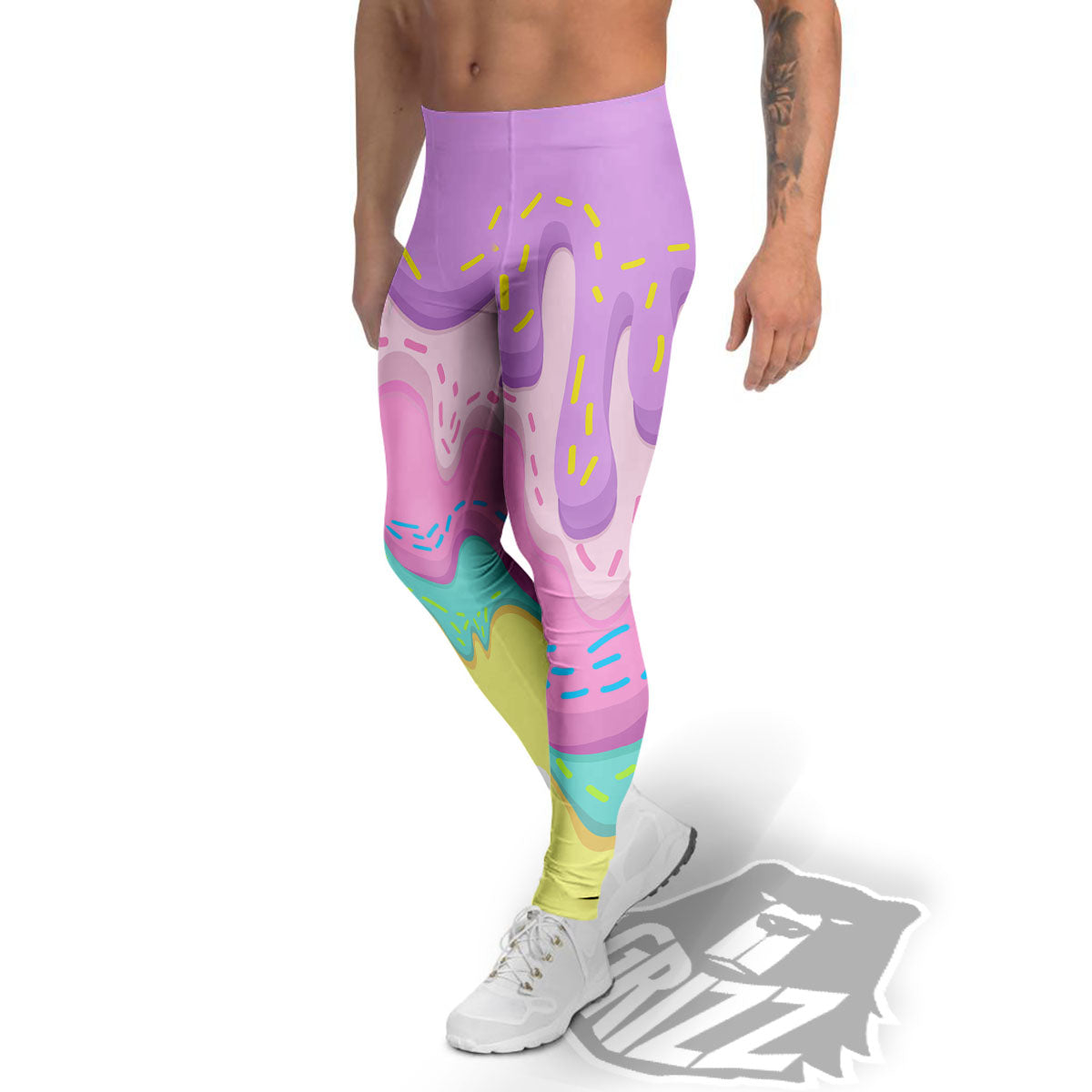 Ice Cream Dripping Pastel Print Men's Leggings-grizzshop