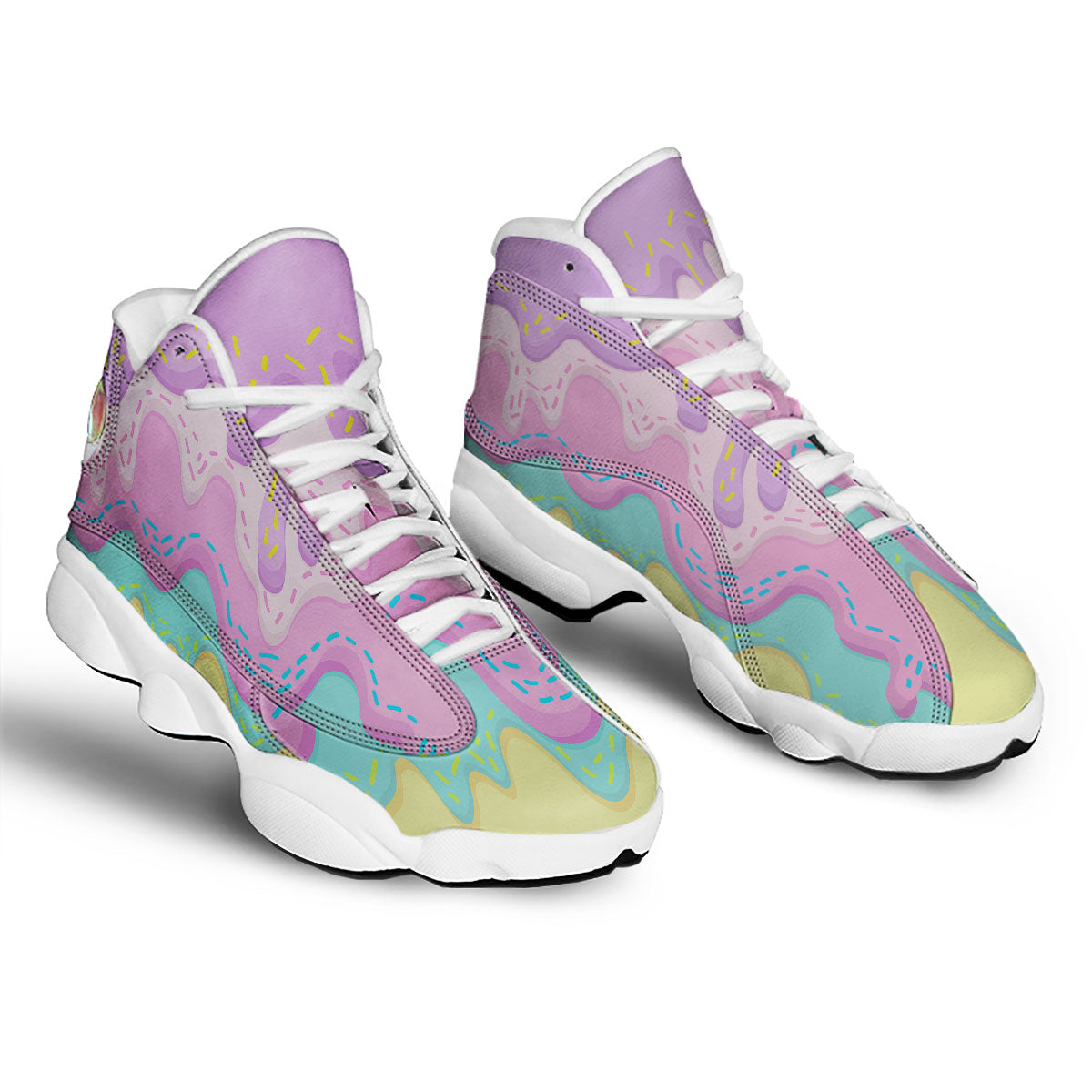 Ice Cream Dripping Pastel Print White Basketball Shoes-grizzshop