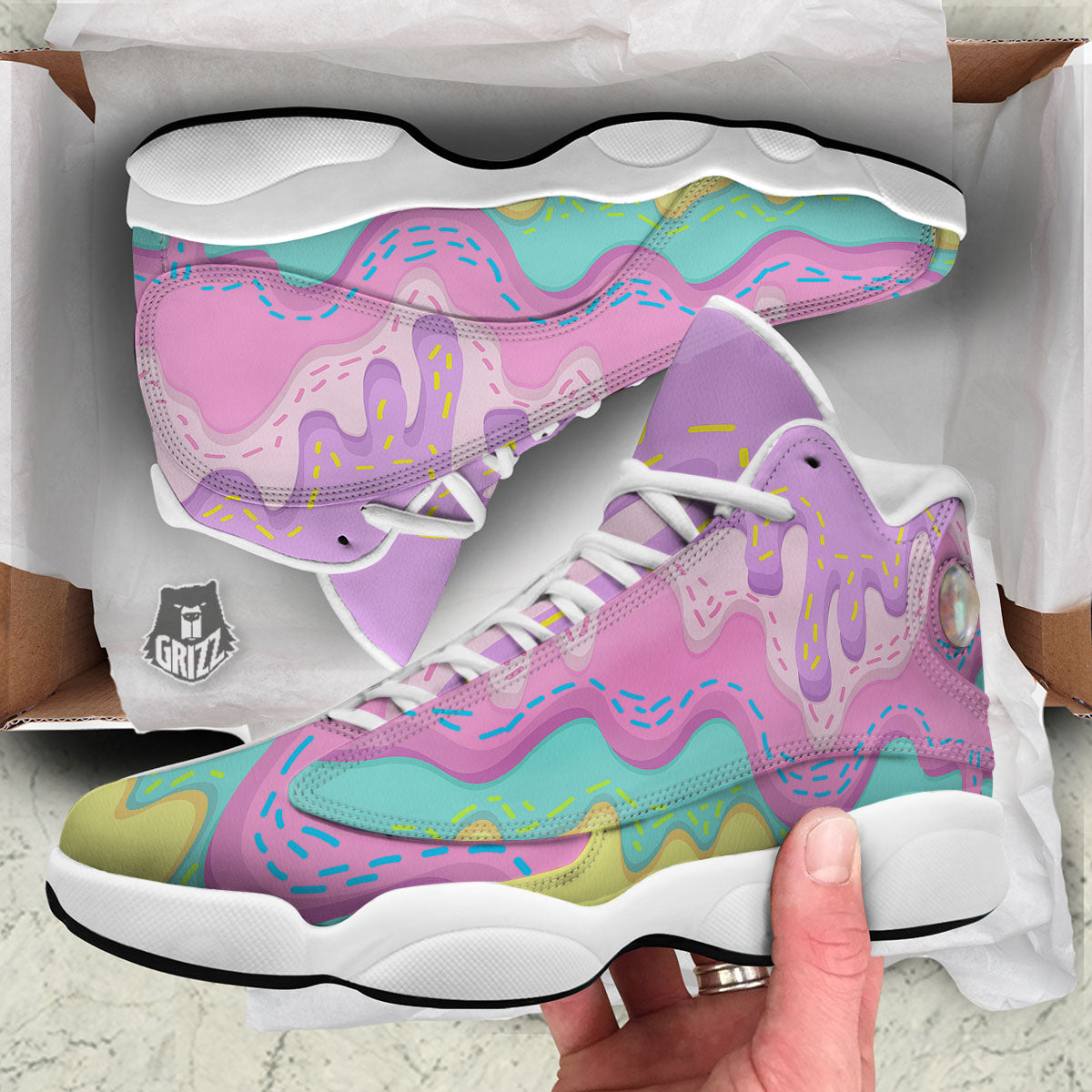 Ice Cream Dripping Pastel Print White Basketball Shoes-grizzshop