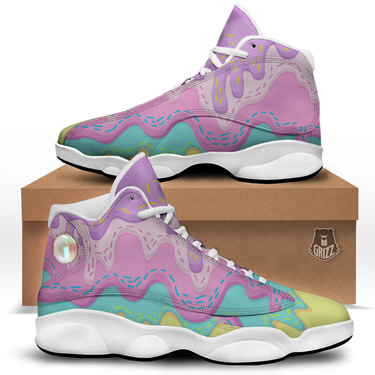 Ice Cream Dripping Pastel Print White Basketball Shoes-grizzshop