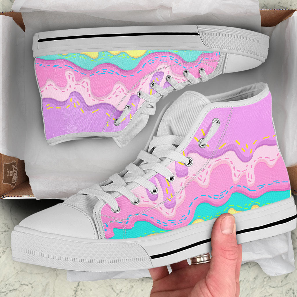 Ice Cream Dripping Pastel Print White High Top Shoes-grizzshop