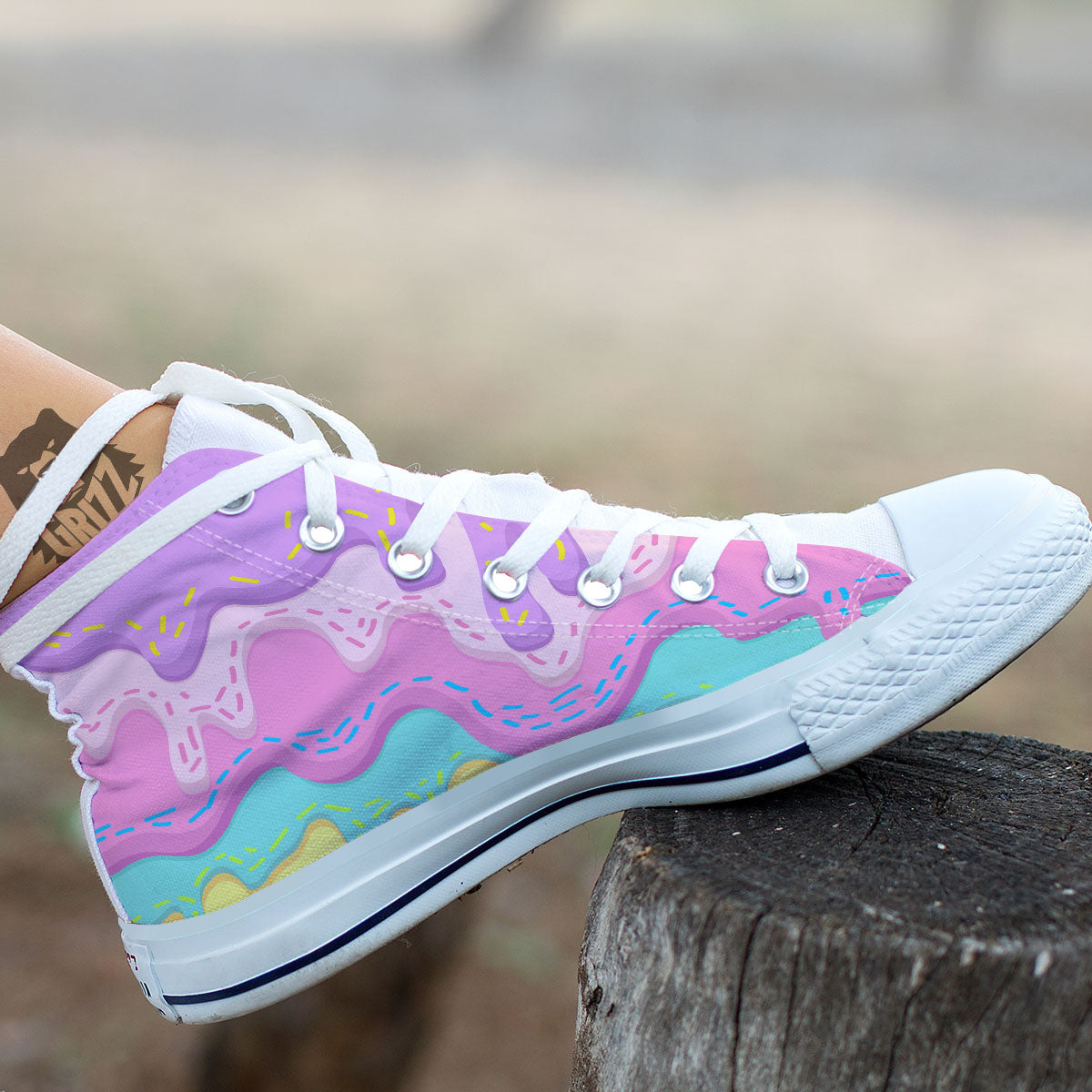 Ice Cream Dripping Pastel Print White High Top Shoes-grizzshop