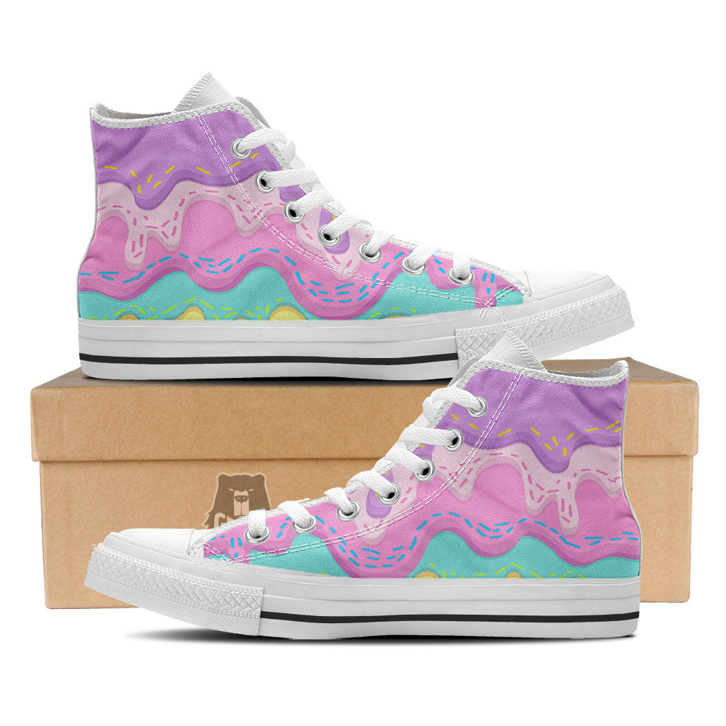 Ice Cream Dripping Pastel Print White High Top Shoes-grizzshop