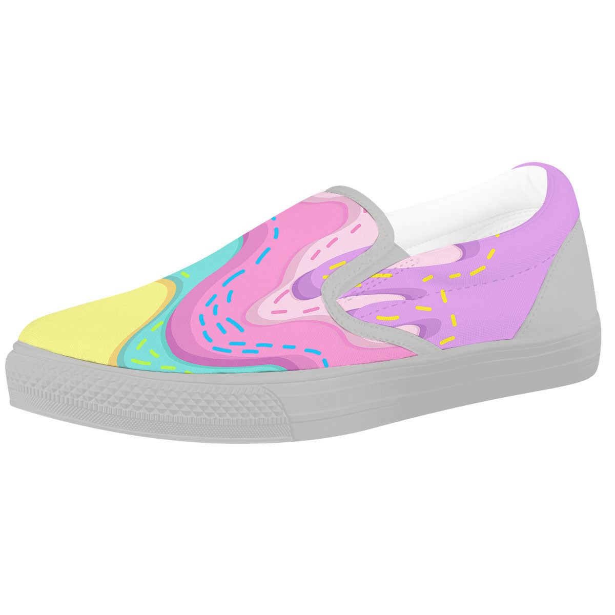 Ice Cream Dripping Pastel Print White Slip On Shoes-grizzshop