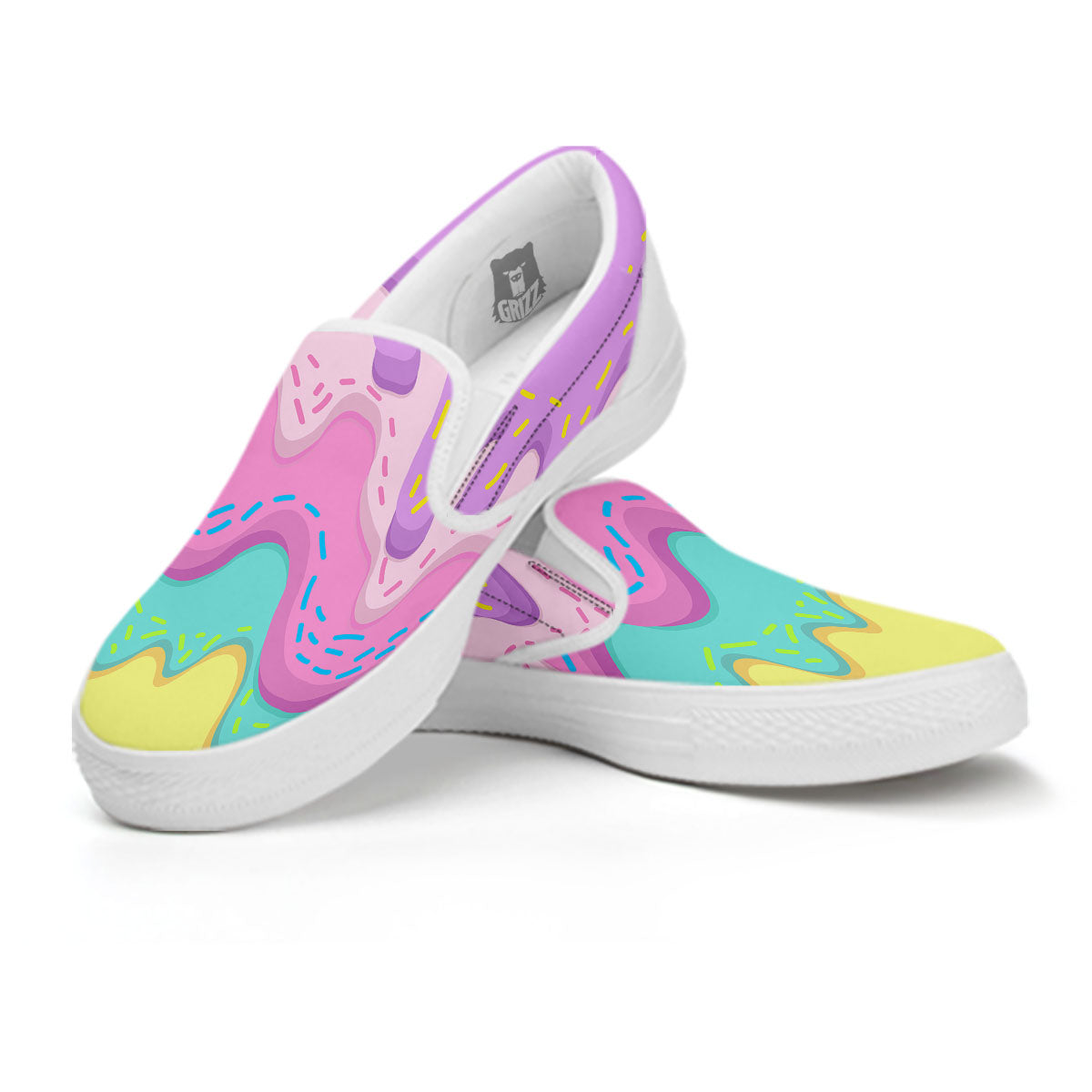 Ice Cream Dripping Pastel Print White Slip On Shoes-grizzshop