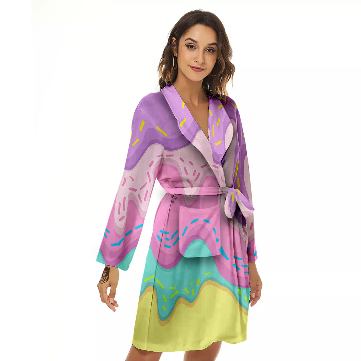Ice Cream Dripping Pastel Print Women's Robe-grizzshop