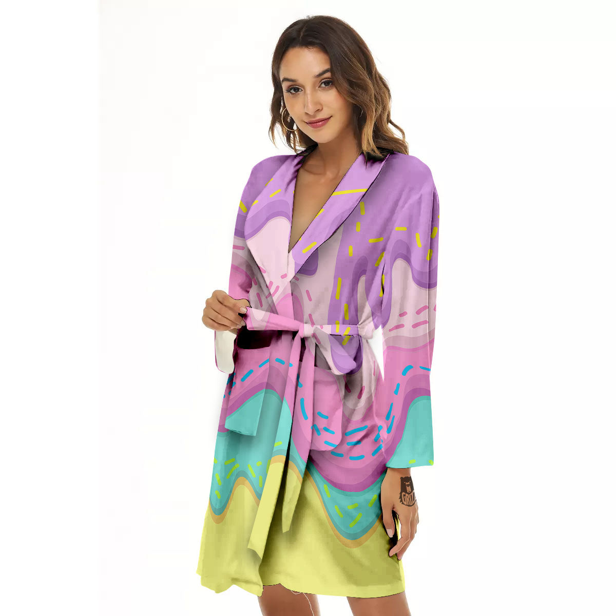 Ice Cream Dripping Pastel Print Women's Robe-grizzshop