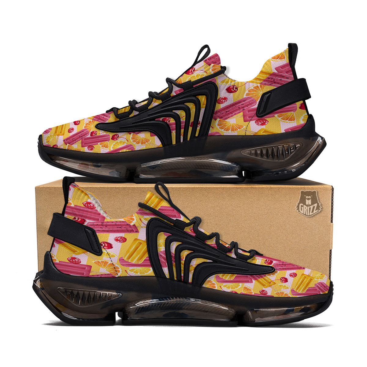 Ice Cream Fruits And Berries Print Pattern Black Gym Shoes-grizzshop
