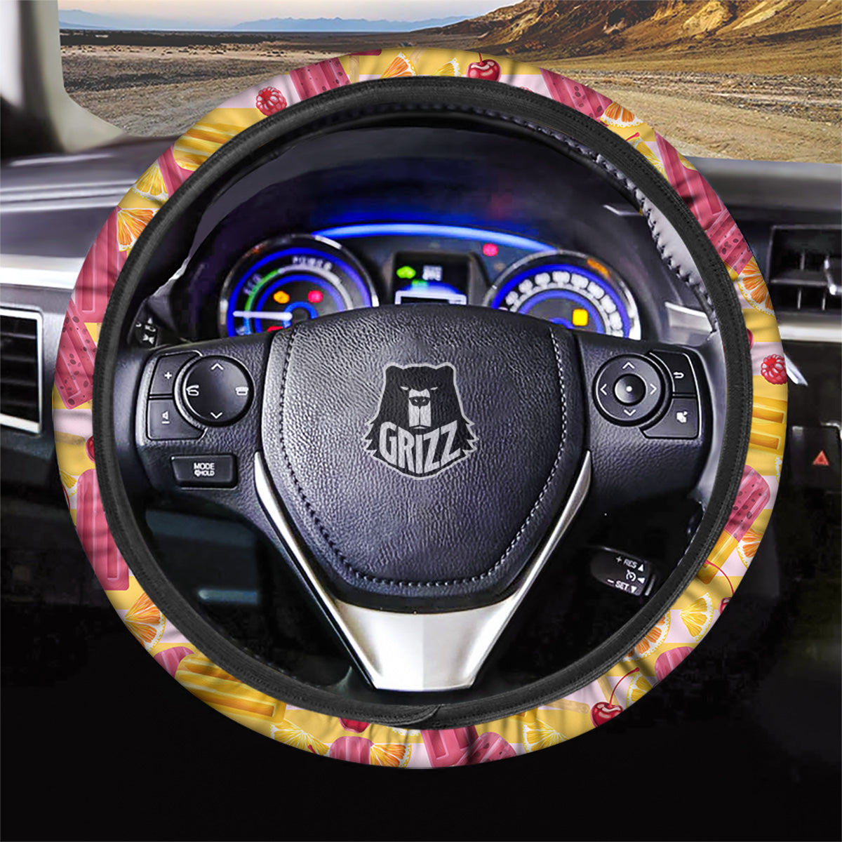Ice Cream Fruits And Berries Print Pattern Car Steering Wheel Cover-grizzshop