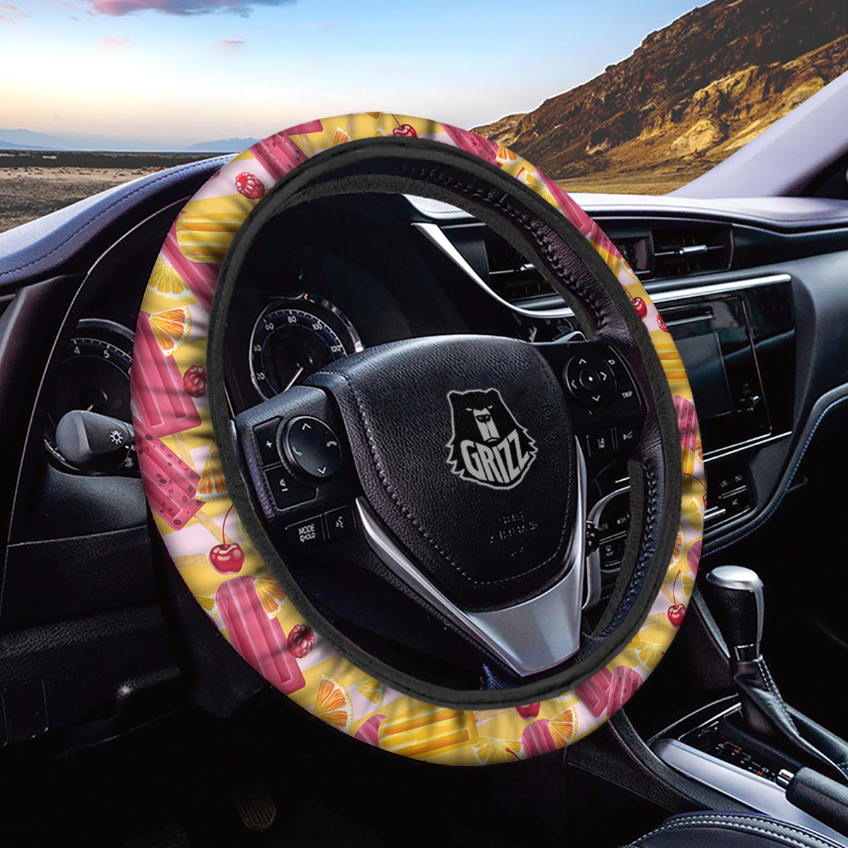 Ice Cream Fruits And Berries Print Pattern Car Steering Wheel Cover-grizzshop