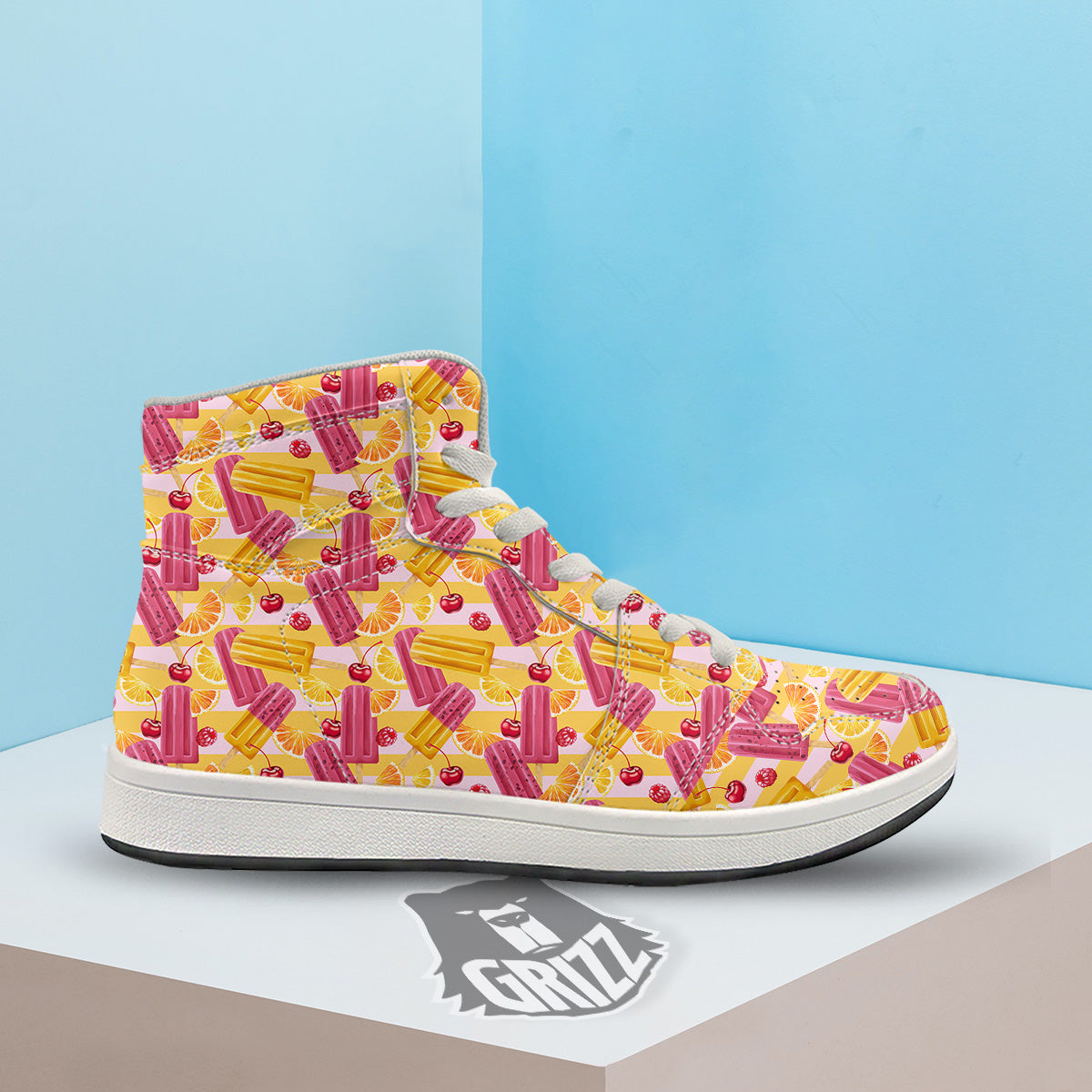Ice Cream Fruits And Berries Print Pattern High Top Sneakers-grizzshop