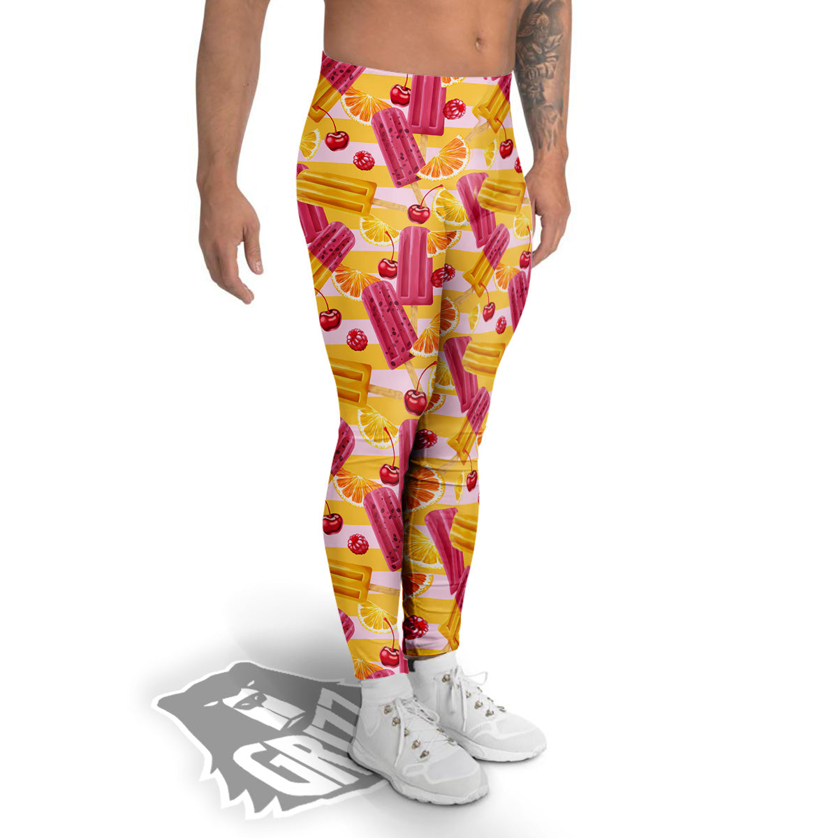 Ice Cream Fruits And Berries Print Pattern Men's Leggings-grizzshop