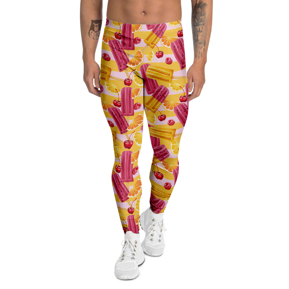 Ice Cream Fruits And Berries Print Pattern Men's Leggings-grizzshop