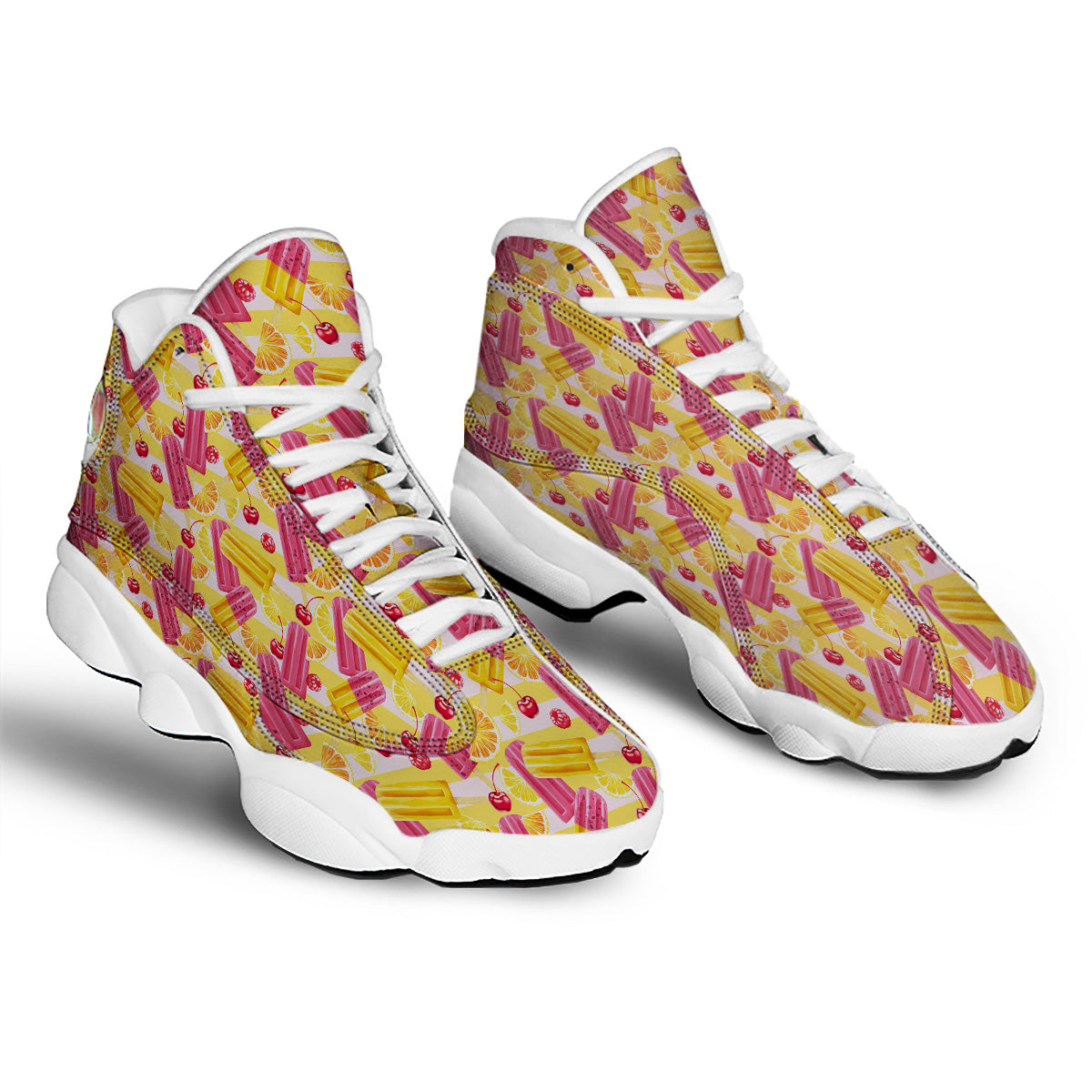 Ice Cream Fruits And Berries Print Pattern White Basketball Shoes-grizzshop