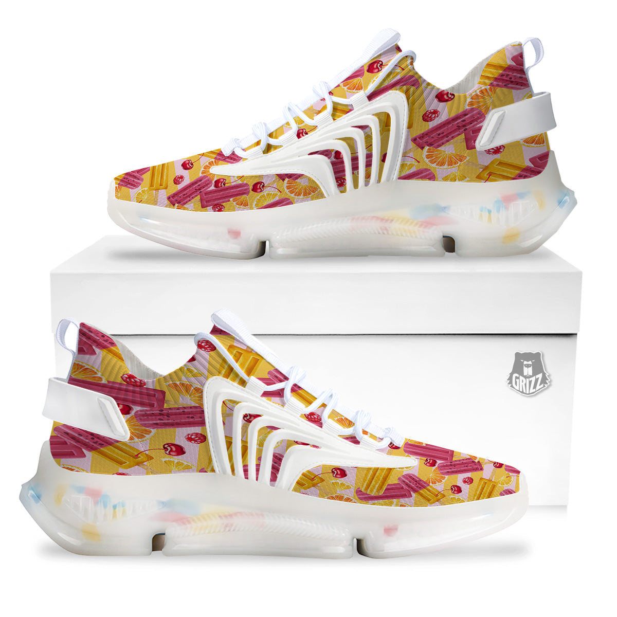 Ice Cream Fruits And Berries Print Pattern White Gym Shoes-grizzshop