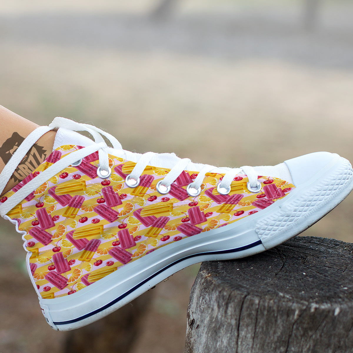 Ice Cream Fruits And Berries Print Pattern White High Top Shoes-grizzshop