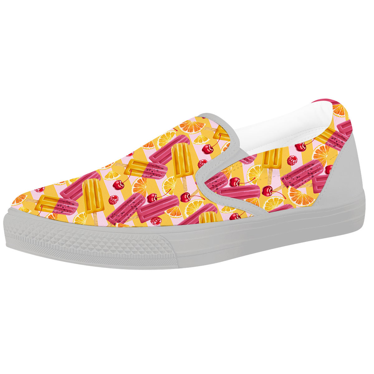 Ice Cream Fruits And Berries Print Pattern White Slip On Shoes-grizzshop