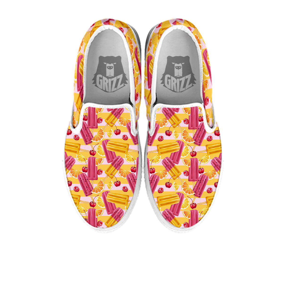 Ice Cream Fruits And Berries Print Pattern White Slip On Shoes-grizzshop