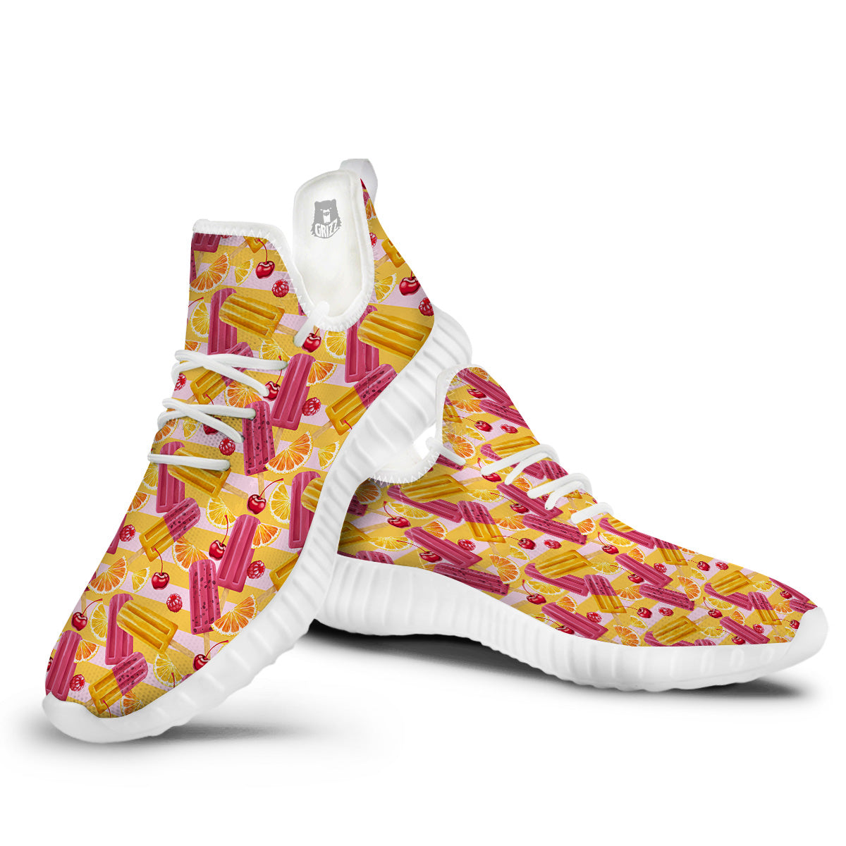 Ice Cream Fruits And Berries Print Pattern White Walking Shoes-grizzshop
