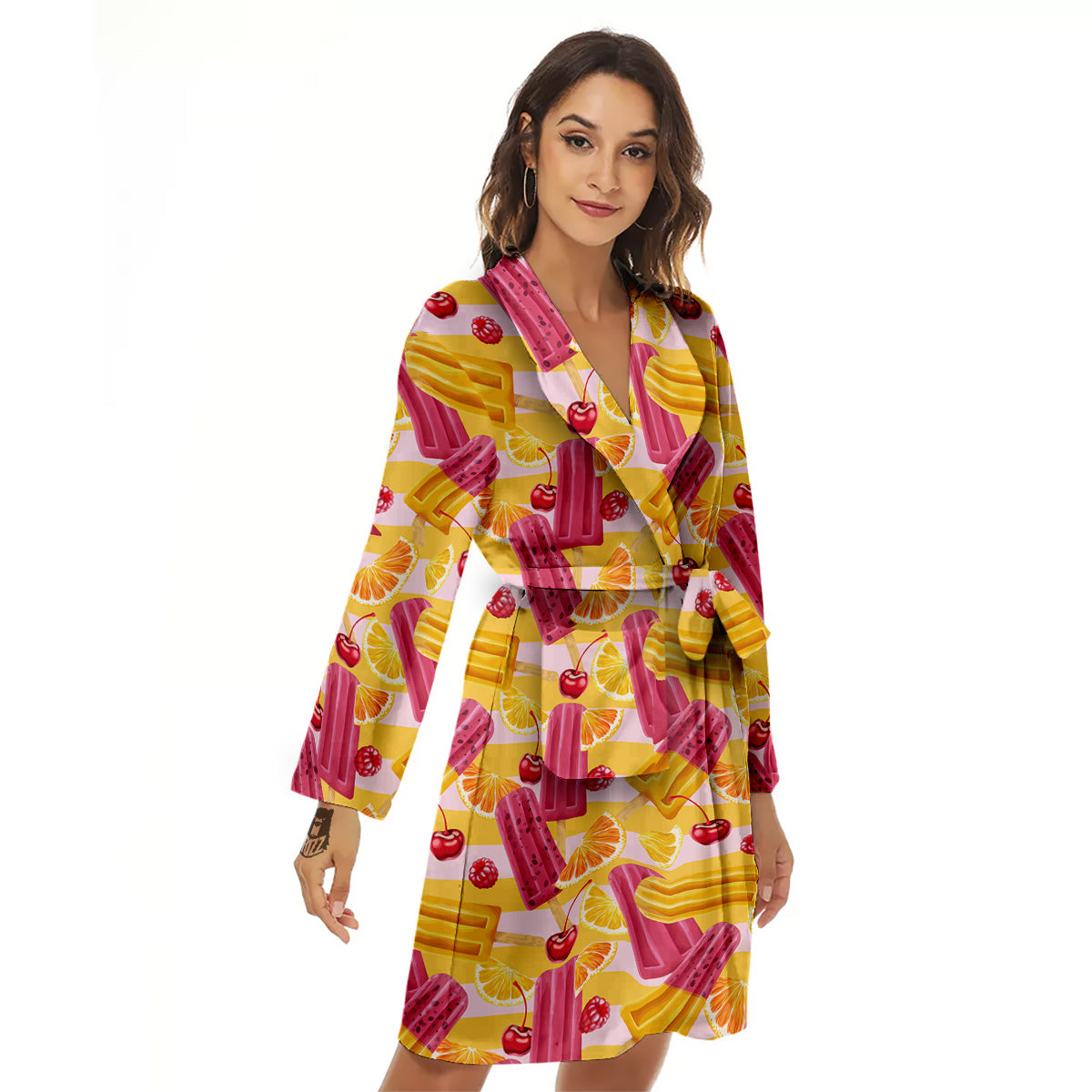 Ice Cream Fruits And Berries Print Pattern Women's Robe-grizzshop