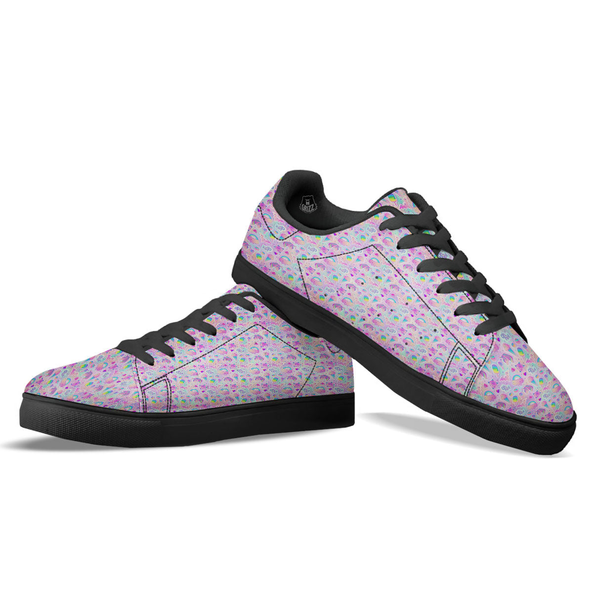 Ice Cream Girly Unicorn Print Pattern Black Low Top Sneakers-grizzshop