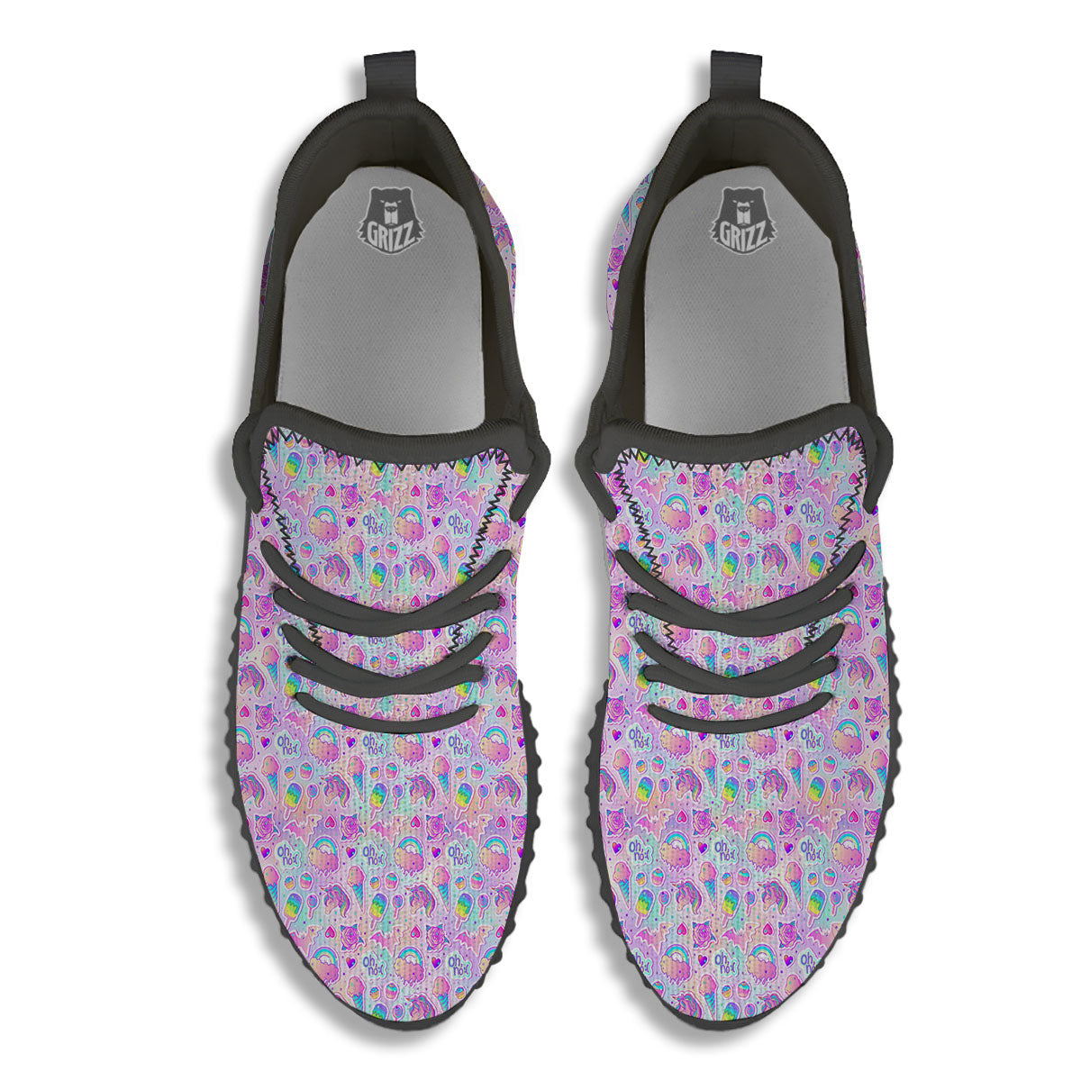 Ice Cream Girly Unicorn Print Pattern Black Walking Shoes-grizzshop