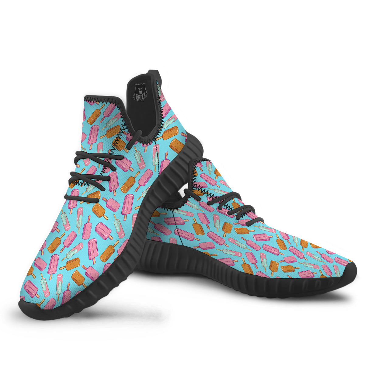 Ice Cream Pink And Brown Print Pattern Black Walking Shoes-grizzshop