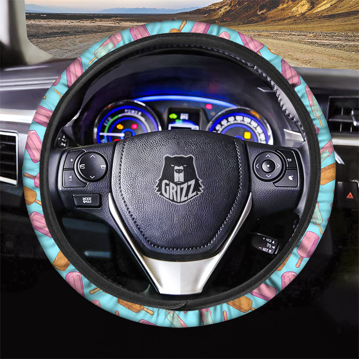 Ice Cream Pink And Brown Print Pattern Car Steering Wheel Cover-grizzshop