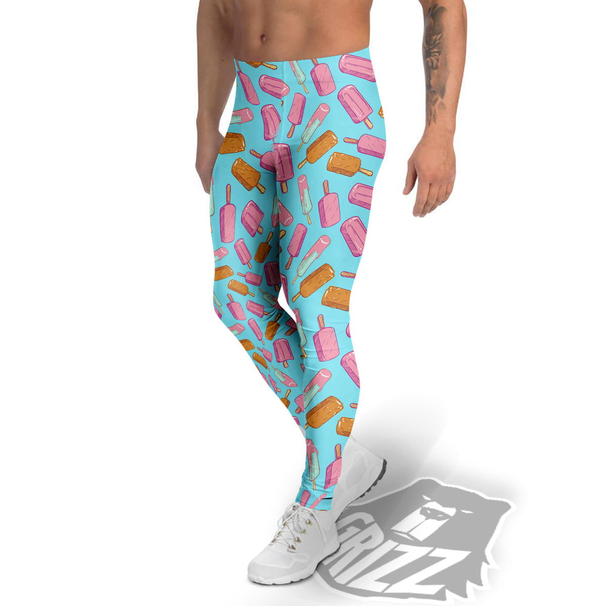 Ice Cream Pink And Brown Print Pattern Men's Leggings-grizzshop