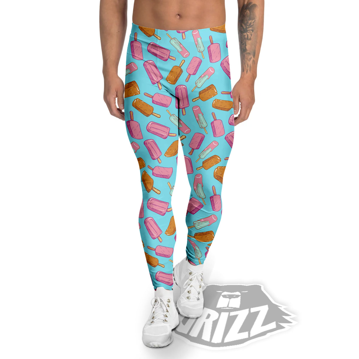 Ice Cream Pink And Brown Print Pattern Men's Leggings-grizzshop