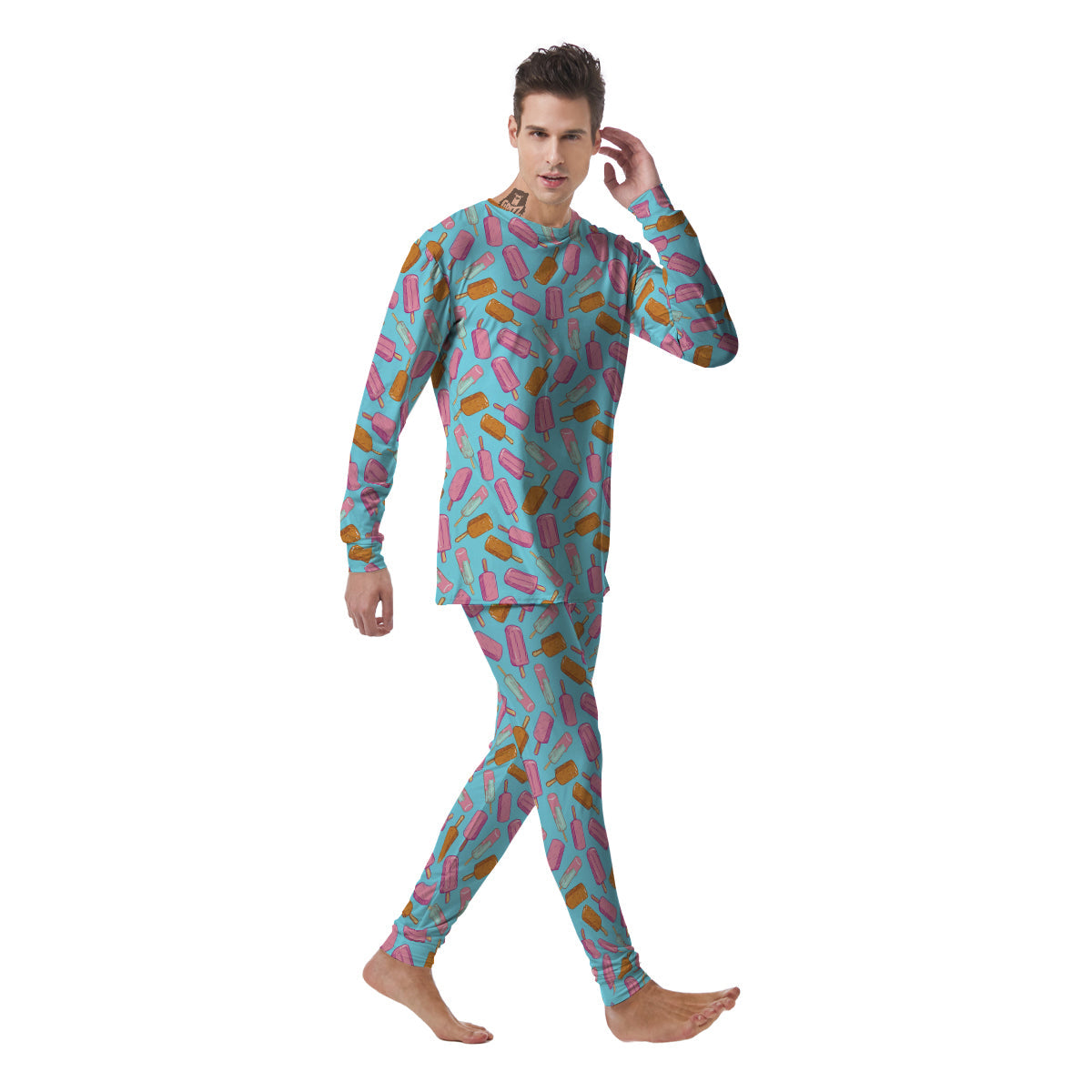 Ice Cream Pink And Brown Print Pattern Men's Pajamas-grizzshop