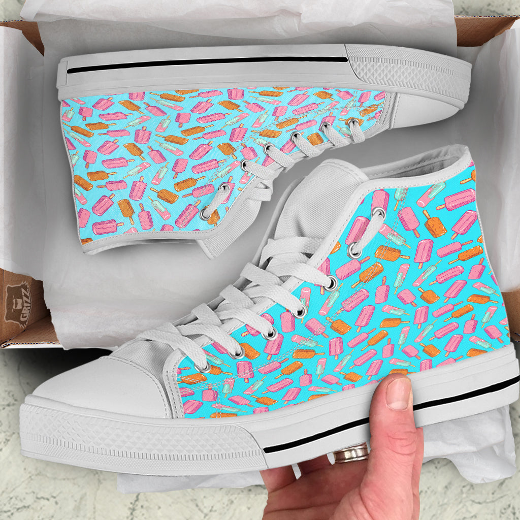 Ice Cream Pink And Brown Print Pattern White High Top Shoes-grizzshop