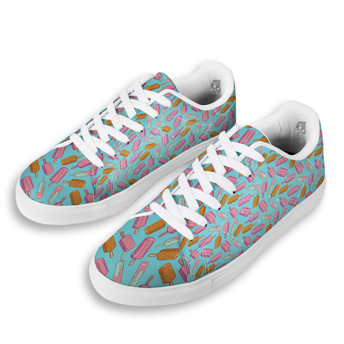 Ice Cream Pink And Brown Print Pattern White Low Top Sneakers-grizzshop