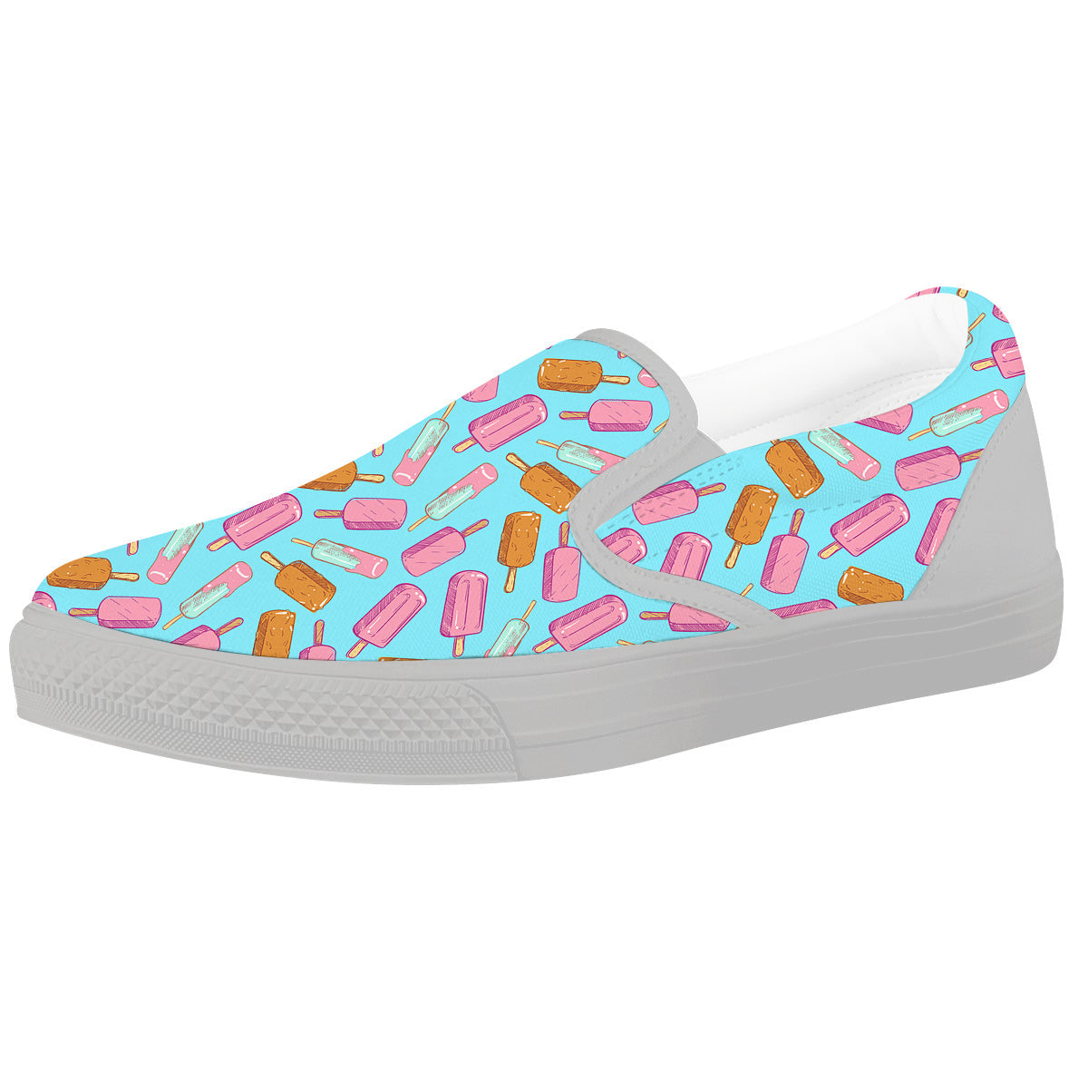 Ice Cream Pink And Brown Print Pattern White Slip On Shoes-grizzshop