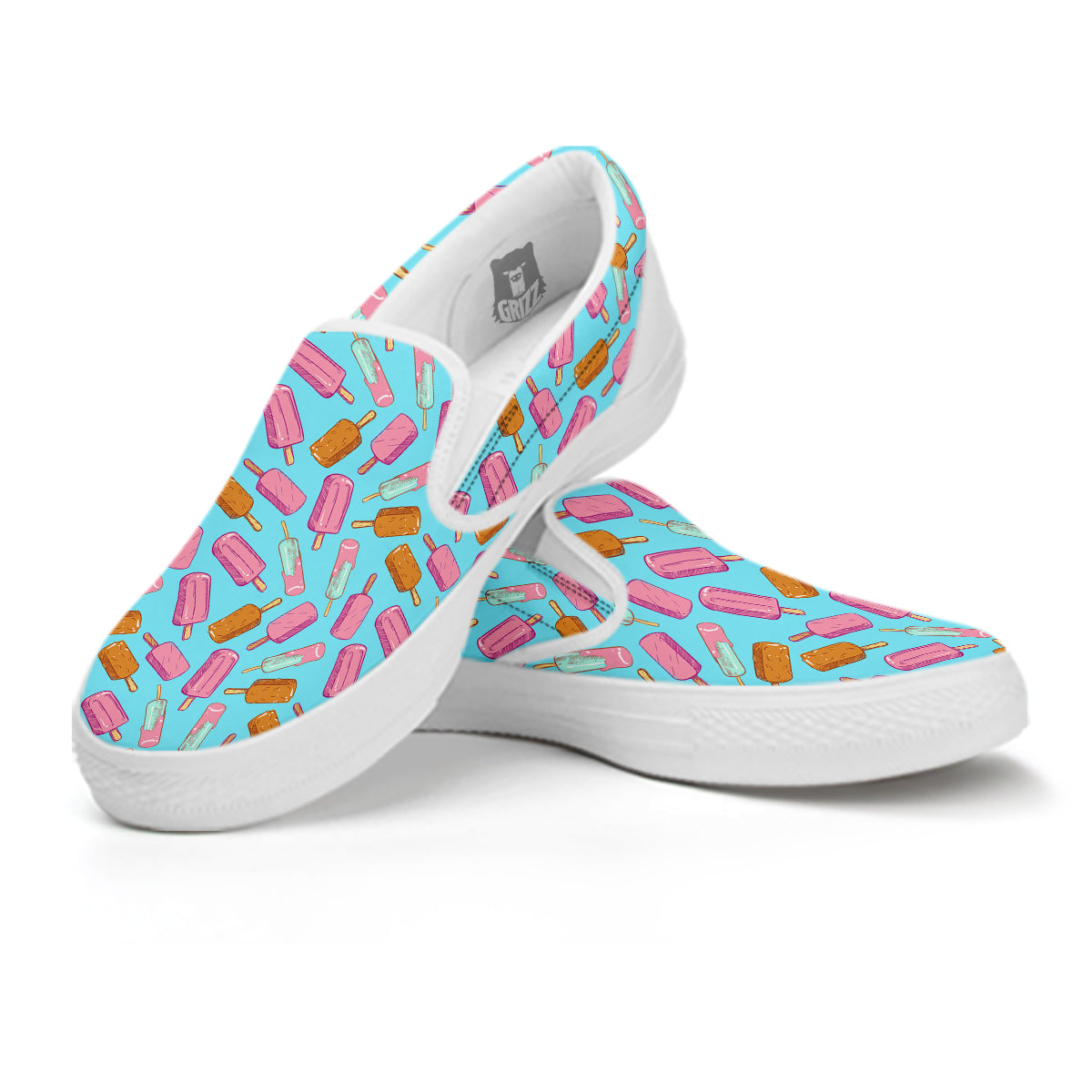 Ice Cream Pink And Brown Print Pattern White Slip On Shoes-grizzshop