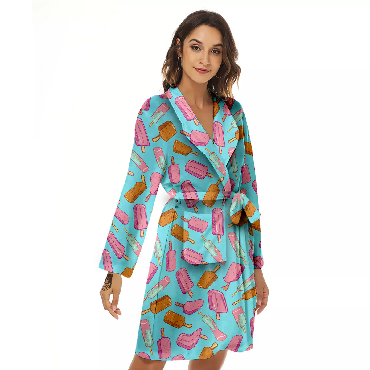 Ice Cream Pink And Brown Print Pattern Women's Robe-grizzshop