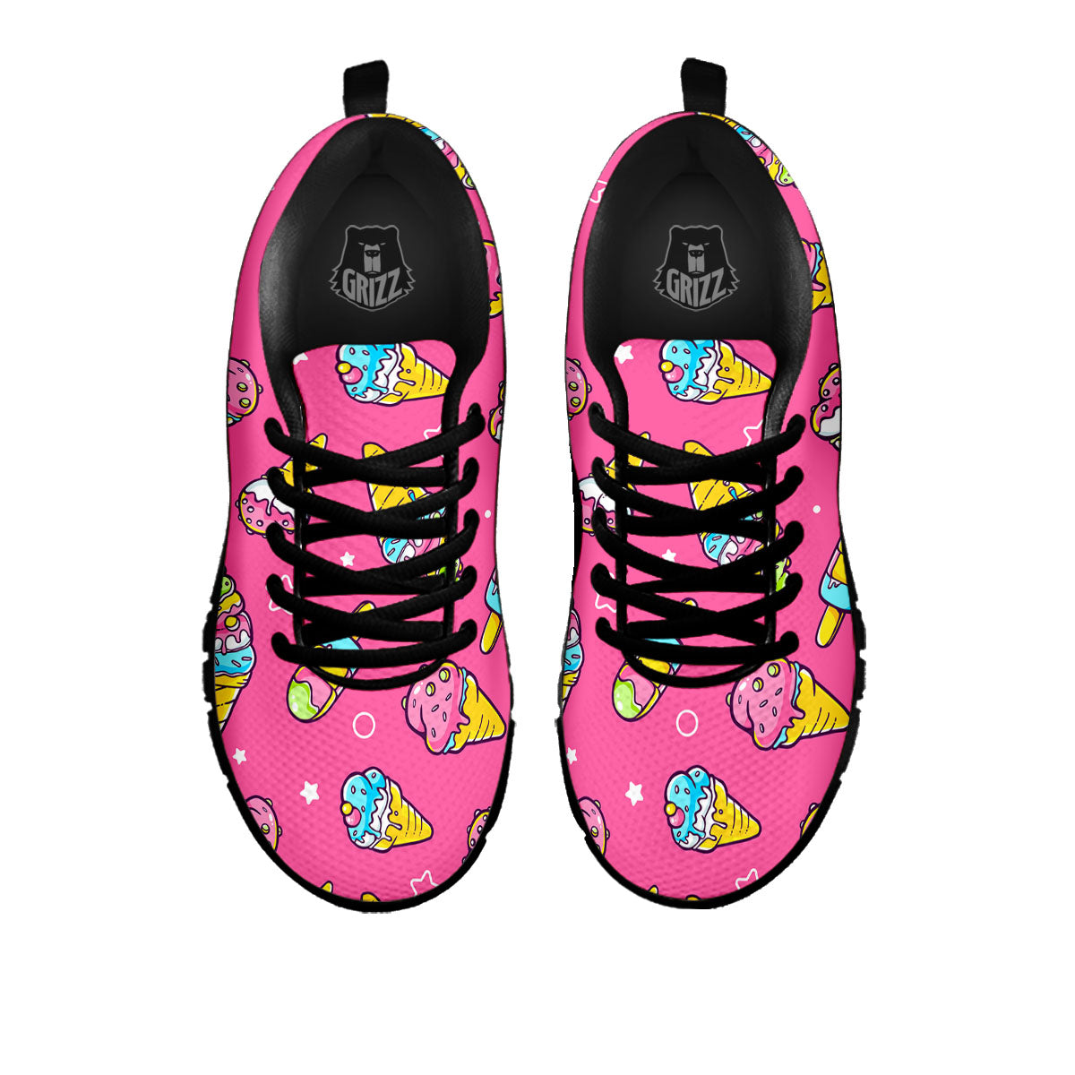 Ice Cream Pink Print Pattern Black Sneaker-grizzshop