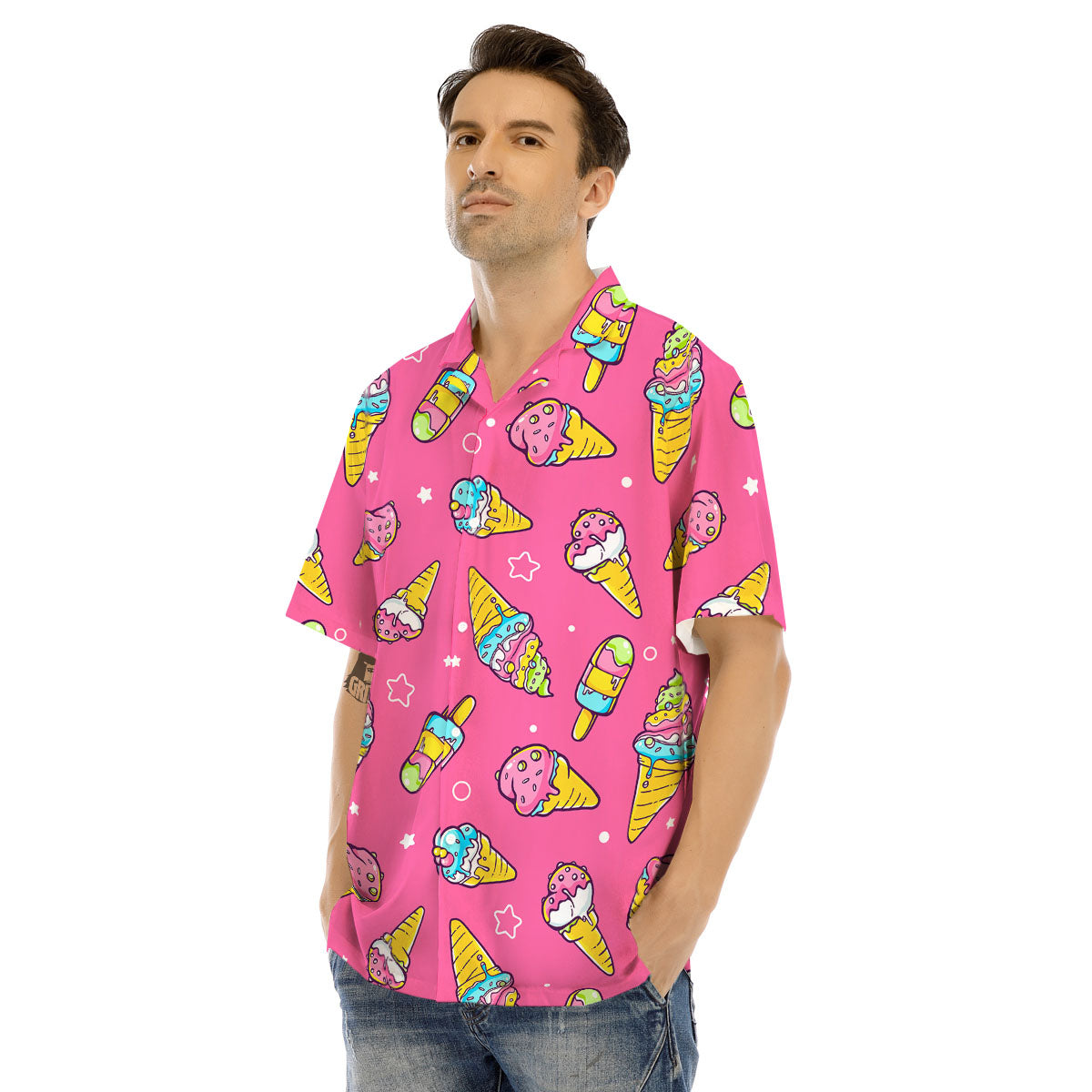 Ice Cream Pink Print Pattern Men's Hawaiian Shirt-grizzshop
